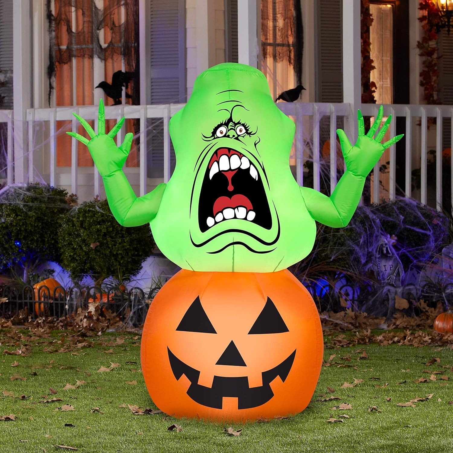1 peça 1,5m/4,92 pés abóbora fantasma de cabeça verde sorridente de Halloween com lâmpada inflável modelo de ar para áreas internas e externas pátio jardim gramado caminho atmosfera lâmpada decorativa de 2025 por $39.99 –P6