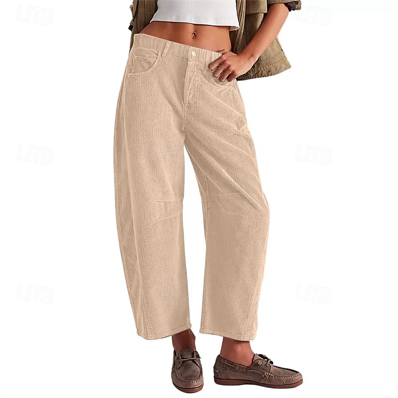 Women's Corduroy Pants Slacks Straight Streetwear Casual Full Length Natural Plain Rivet Zipper Comfortable Street Holiday Daily Wear Black Pink Dark Gray Green Fall Regular Fit 2026 - $26.99 –P2