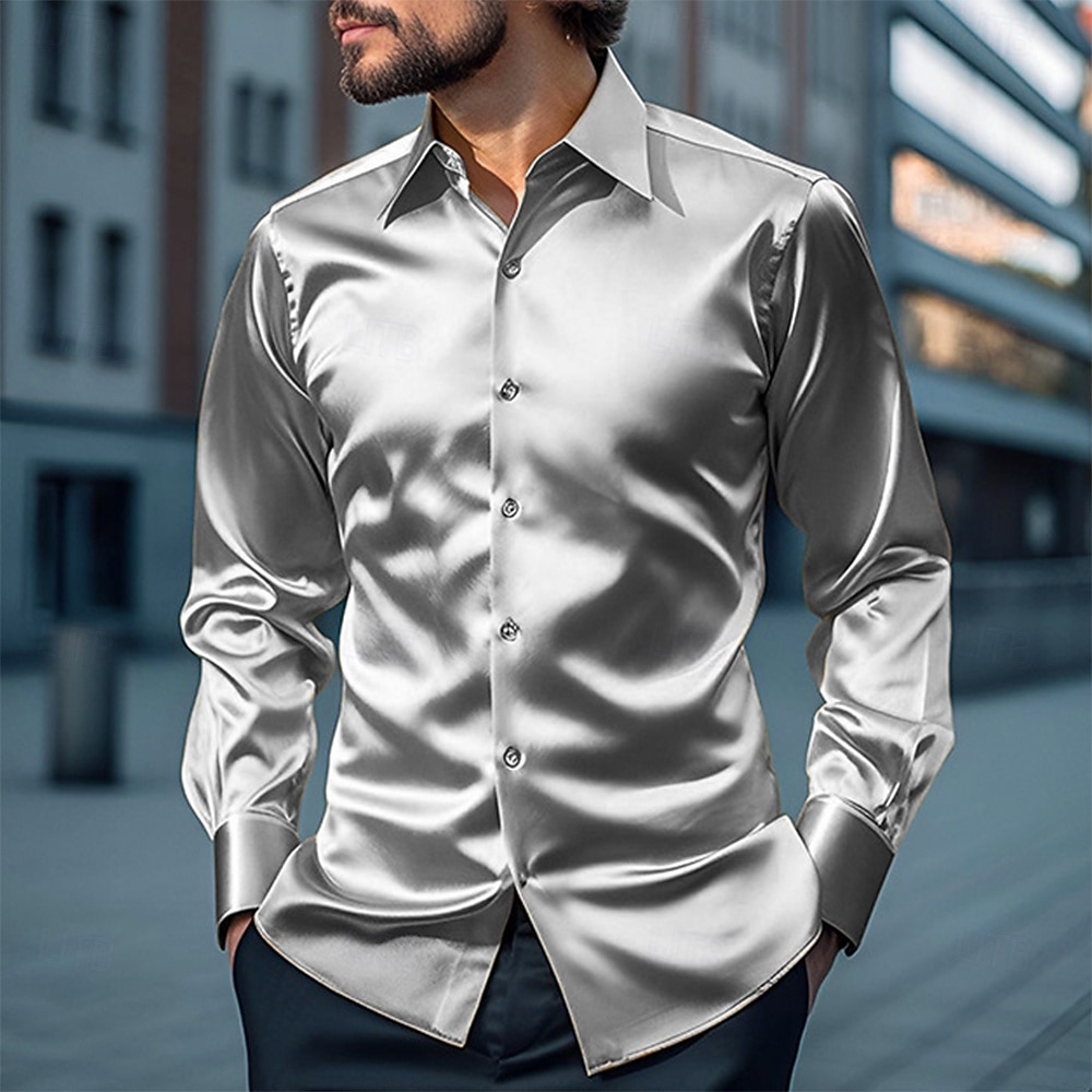 Men's Shirt Silk Like Satin Shirt Dress Shirt Casual Shirt Button Up Shirt Plain Streetwear Wedding Yellow Red Navy Blue Gray Long Sleeve Lapel Spring &  Fall All Seasons Clothing Apparel 2026 - $22.99 –P3