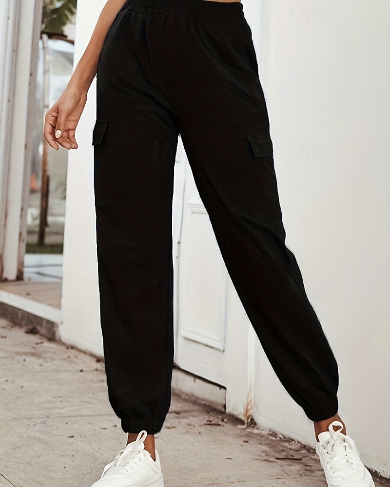 Women's Cargo Pants Slacks Streetwear Casual Full Length Natural Plain Pocket Elastic Waist Comfortable Street Holiday Daily Wear Grey Black Army Green Fall Regular Fit 2026 - $29.99 –P2