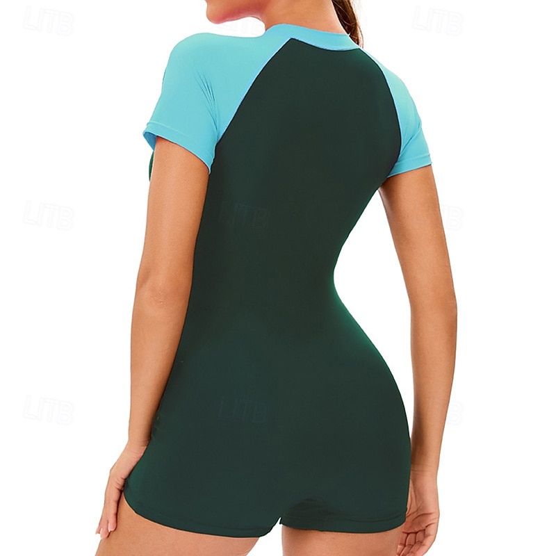 Femmes Maillot de bain Maillot Anti UV Protection Solaire UV UPF50+ Manche Courte Maillot de Bain Zip Up Natation Surf Patchwork Été Printemps de 2025 ? $23.99 –P13