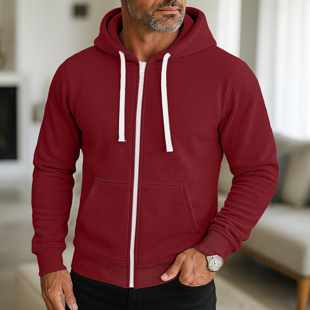Per uomo Felpa con cappuccio Felpa con cappuccio a zip intera Rosso bordeaux Nero Blu marino Grigio chiaro Grigio scuro Con Cappuccio Semplice Con zip Sport & Outdoor Casuale Quotidiano Streetwear del 2025 a $17.99 –P1