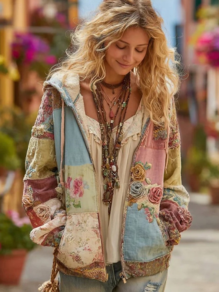 Felpa con cappuccio da donna in 3D stampato giacca a maniche lunghe con zip e tasca leggera casual micro-elastica felpa con cappuccio grafica floreale street abbigliamento quotidiano patchwork con del 2025 a $26.99 –P4