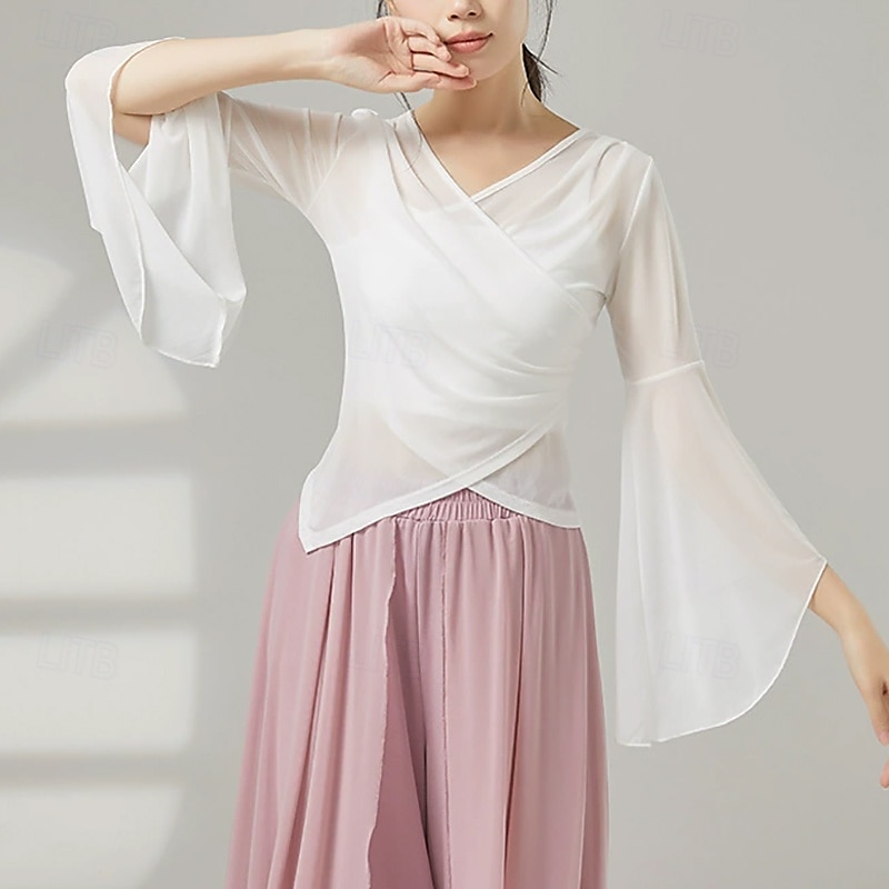 Sportkläder Topp Ren Färg Tvinning Tyll Dam Prestanda Träning Långärmad Hög Polyester 2025 - $33.99 –P1