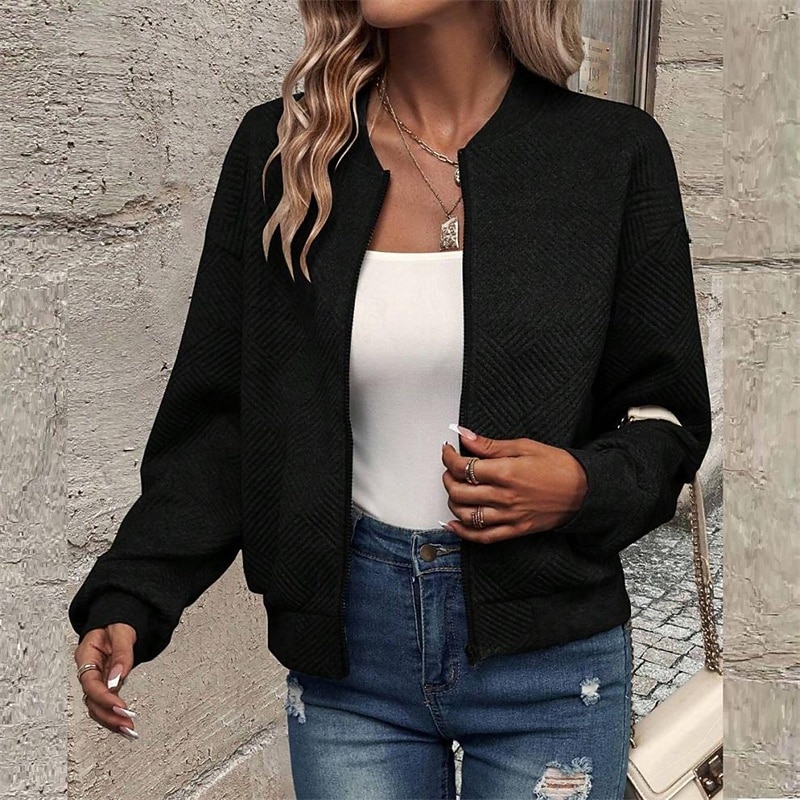 Per donna Cappotto Giacca Casual Confortevole Traspirante Cerniera Tasca Moda Moderno Casual Semplice Uscire Weekend Cerniera Regolare Collo alla coreana Vestibilità regolare Manica Lunga Capispalla del 2025 a $23.99 –P11