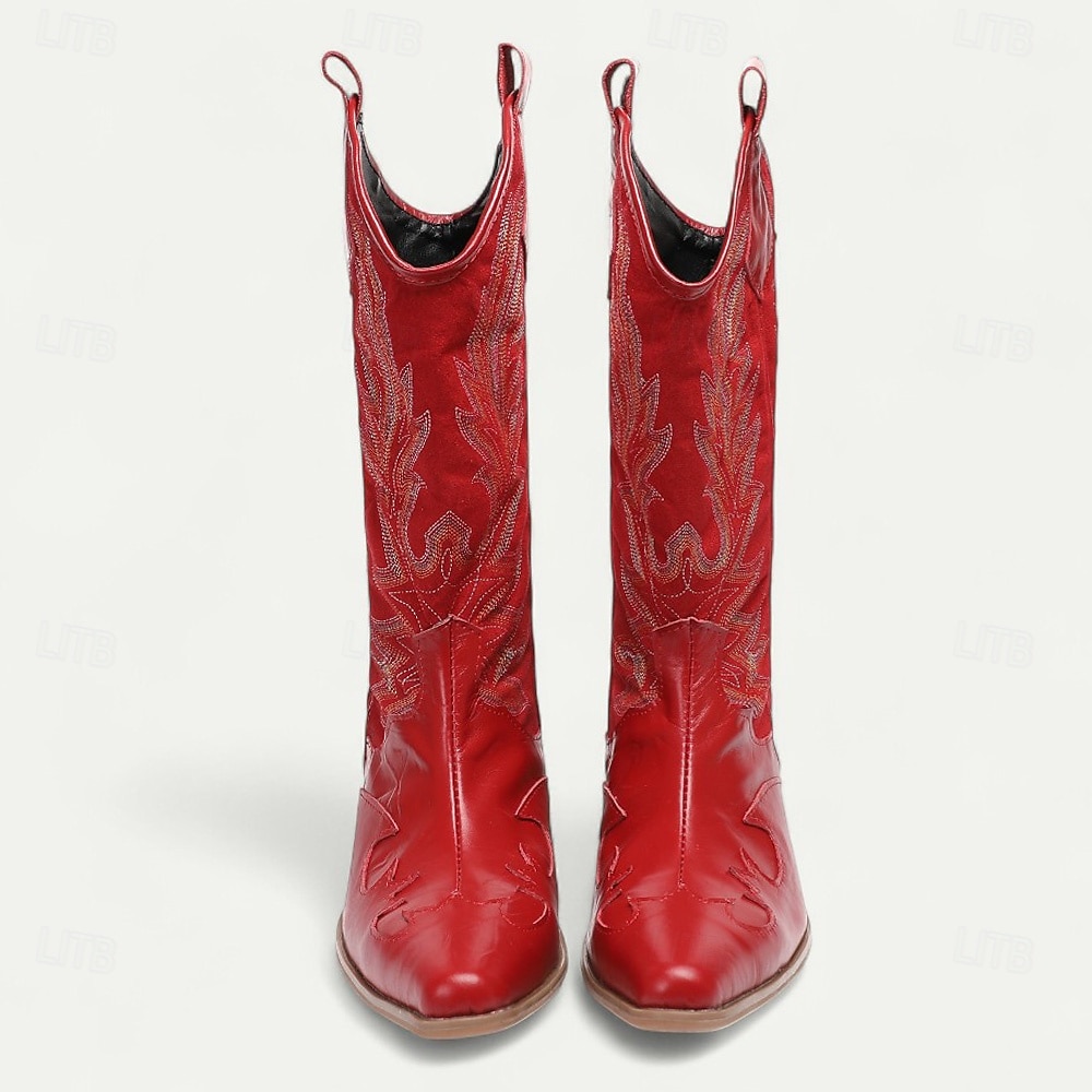 Pánské kovbojské boty z červené kůže – vysoké vyšívané boty ve westernovém stylu na rodeo, jízdu na koni a country festivaly 2025 - $229.99 –P9