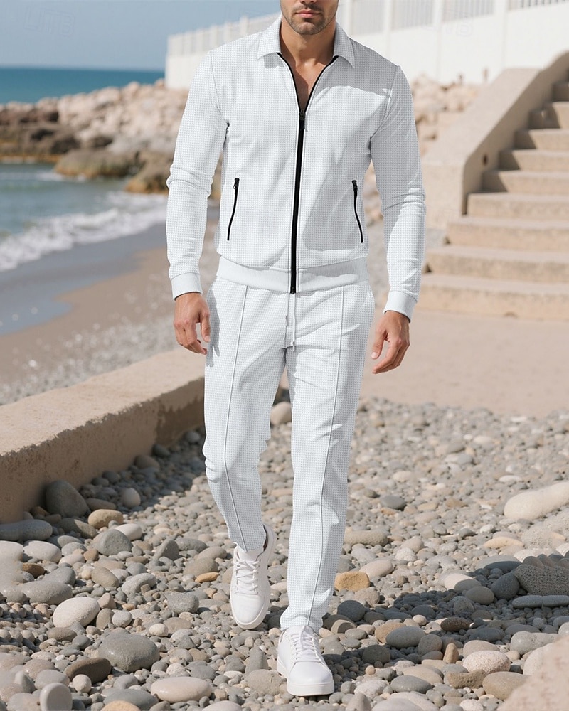 Herren Leichte Jacke Freizeitjacke Set Urlaub Täglich Atmungsaktiv Tasche 2 teilig Frühling Herbst Einfach Mode Klassisch Revers Regulär Schwarz Weiß Königliches Blau Khaki Grau Jacken 2025 - $36.99 –P11