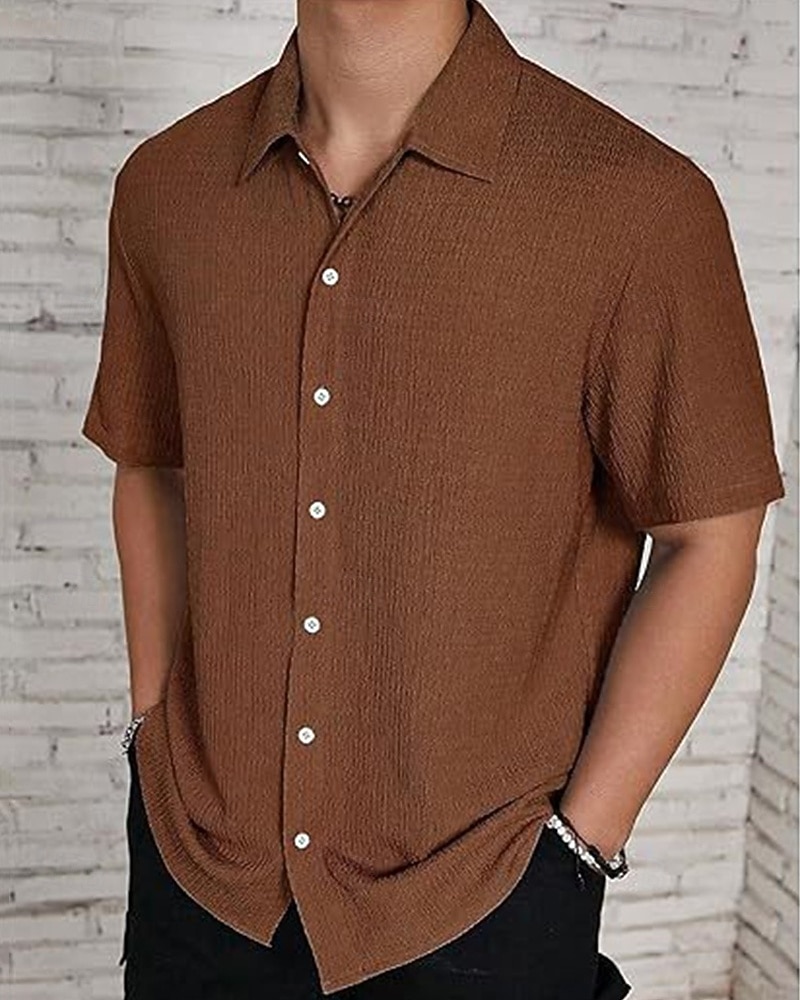 Per uomo Camicia Camicia Estiva Camicia casual Camicia da Spiaggia Camicia con Bottoni Marrone Scuro Nero Bianco Verde chiaro Rosa Manica Corta Semplice Bavero Vacanza Camicia hawaiana Abbigliamento del 2025 a $23.99 –P18