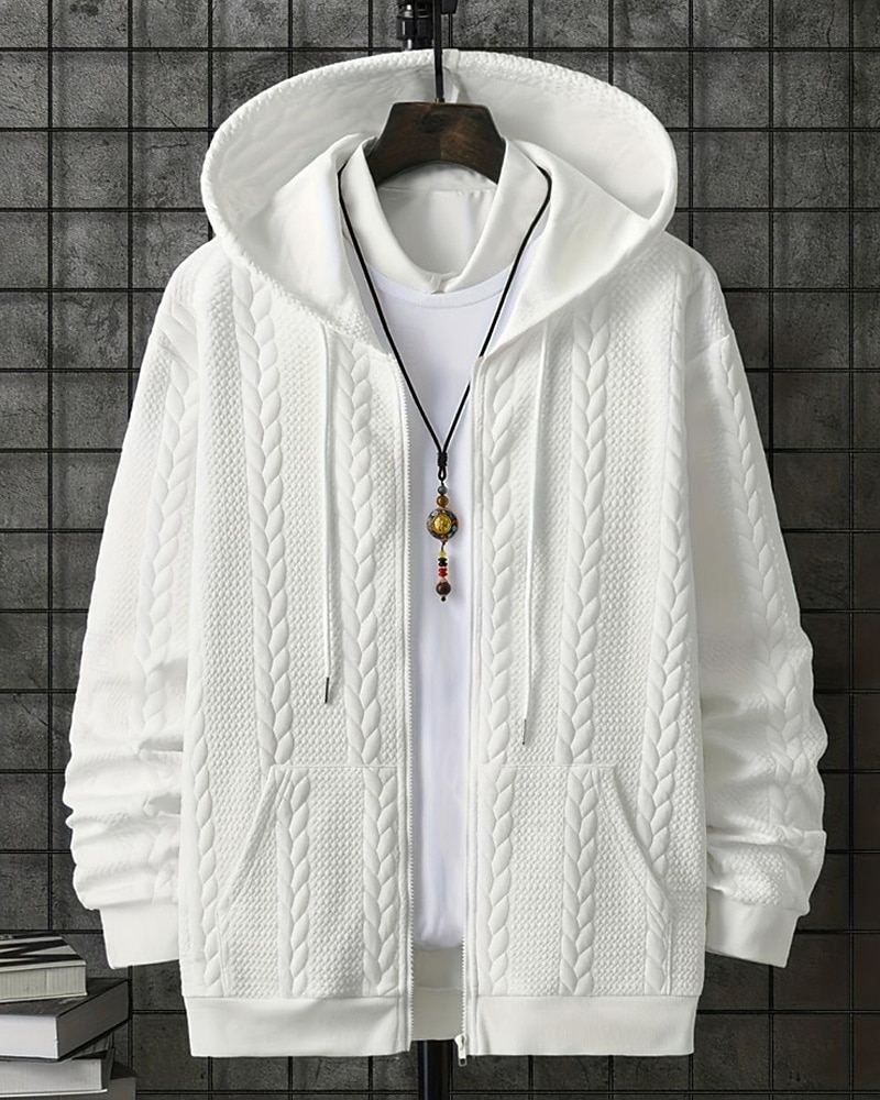 Herren Kapuzensweatshirt Vollreißverschluss-Kapuzensweatshirt Schwarz Weiß Mit Kapuze Einfach Jacquard Tasche Gerippt Strukturiert Sport & Outdoor Täglich Ferien Polyester Streetwear Basic Lässig 2026 - $31.99 –P1