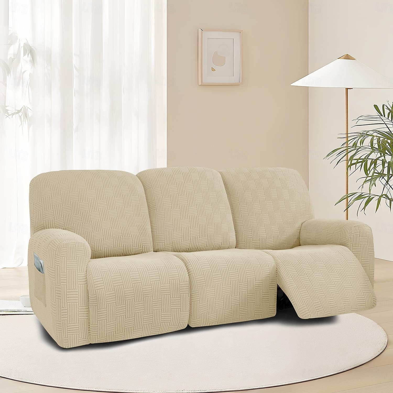 Sofá reclinável de 3 lugares com design de malha 5x5 - sofá de estar para três pessoas com encosto baixo e estilo moderno de 2025 por $75.99 –P1
