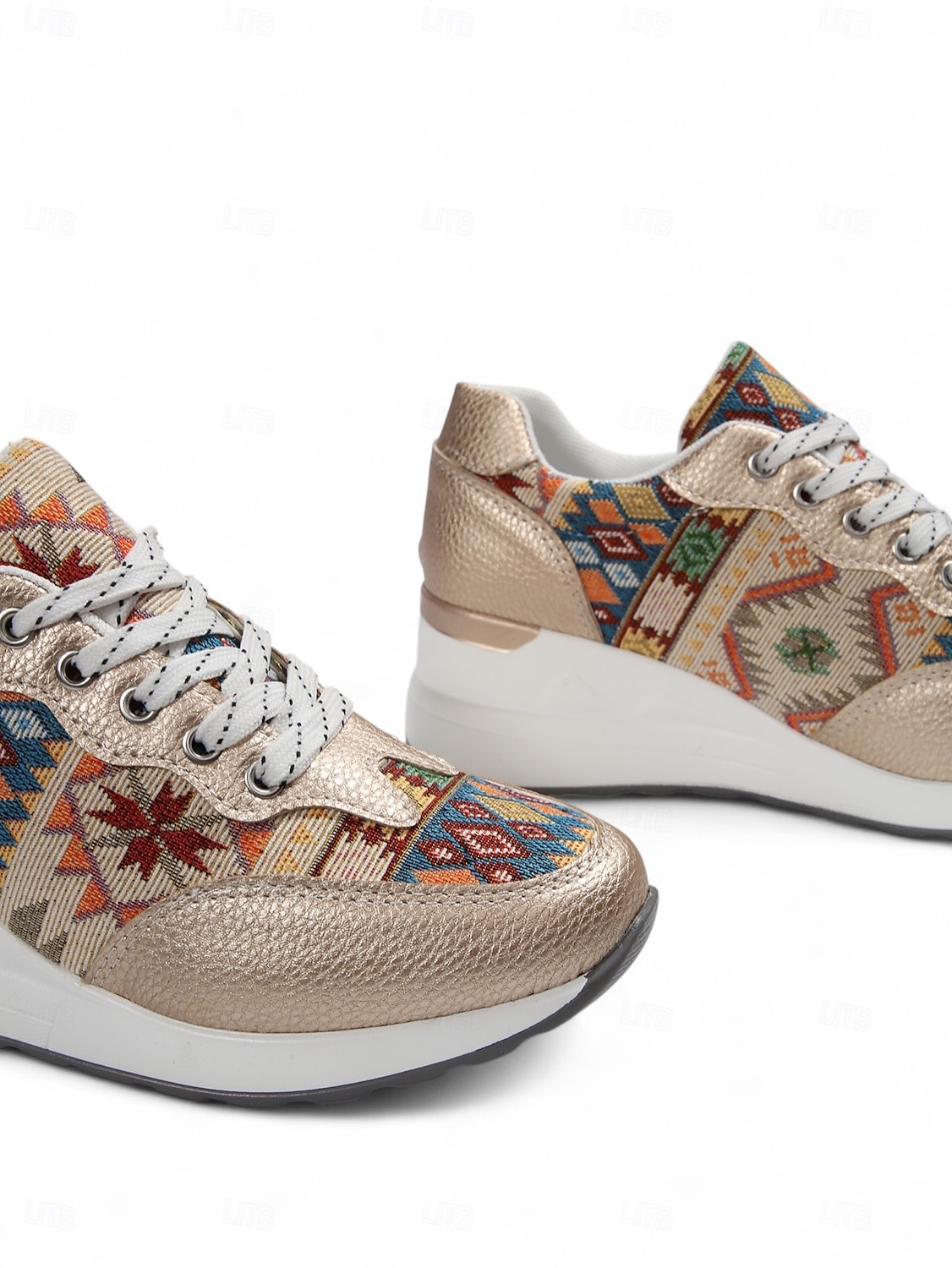 sneakers con zeppa dorate da donna – scarpe da ginnastica con plateau e lacci con stampa etnica per abbigliamento casual da strada e viaggi del fine settimana del 2026 a $34.99 –P2