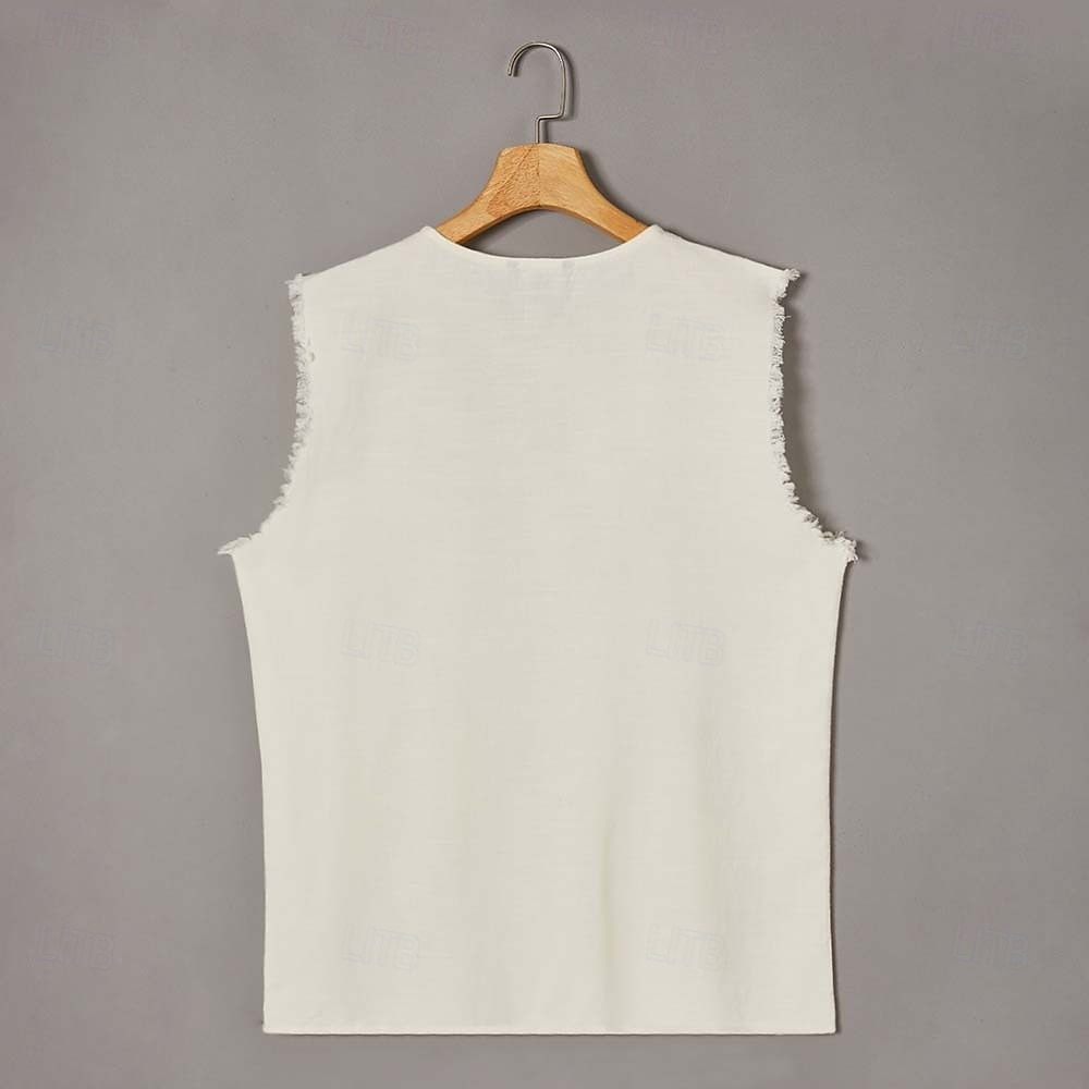 Pánské Bavlněná lněná košile Tričko Henley Vesta Top Bez rukávů Henley Léto Bez vzoru Módní Designové Cikánské Knoflíky Dovolená Ležérní Jdeme ven Světle modrá Černá Bílá Top tričko pro muže 2026 - BHD 7.02 –P7