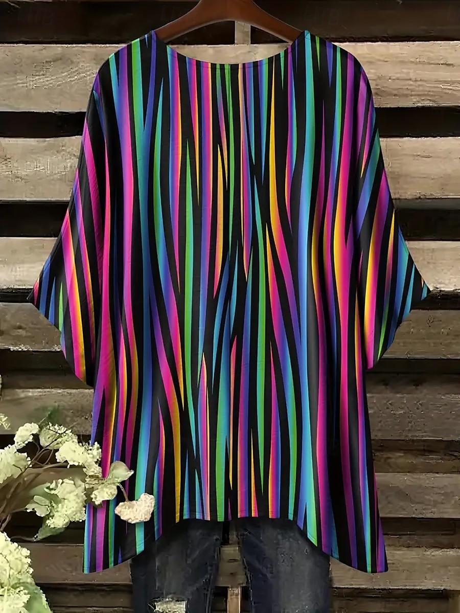 Pentru femei Bluză Asimetric Grafic Geometric Epocă Zilnic Casual Manșon Jumate Mâneci Lejere Stil Nautic Topuri lungi Zilnic Concediu Costum de plajă Albastru piscină Negru Galben Curcubeu Var 2026 - $26.99 –P8