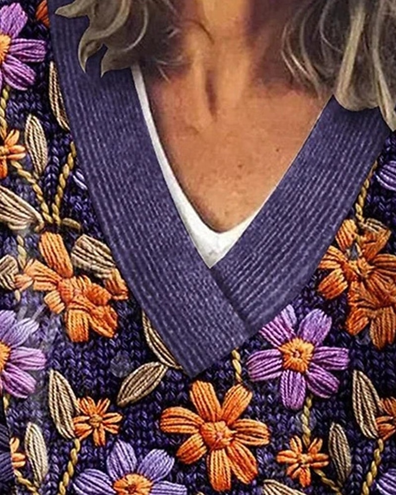 Per donna Felpa Moda Floreale Grafico A Coste Scollo a V Lavorato a maglia Manica Lunga Top Regolari Maglia Ferie Uscire Weekend Viola Inverno del 2025 a $26.99 –P3