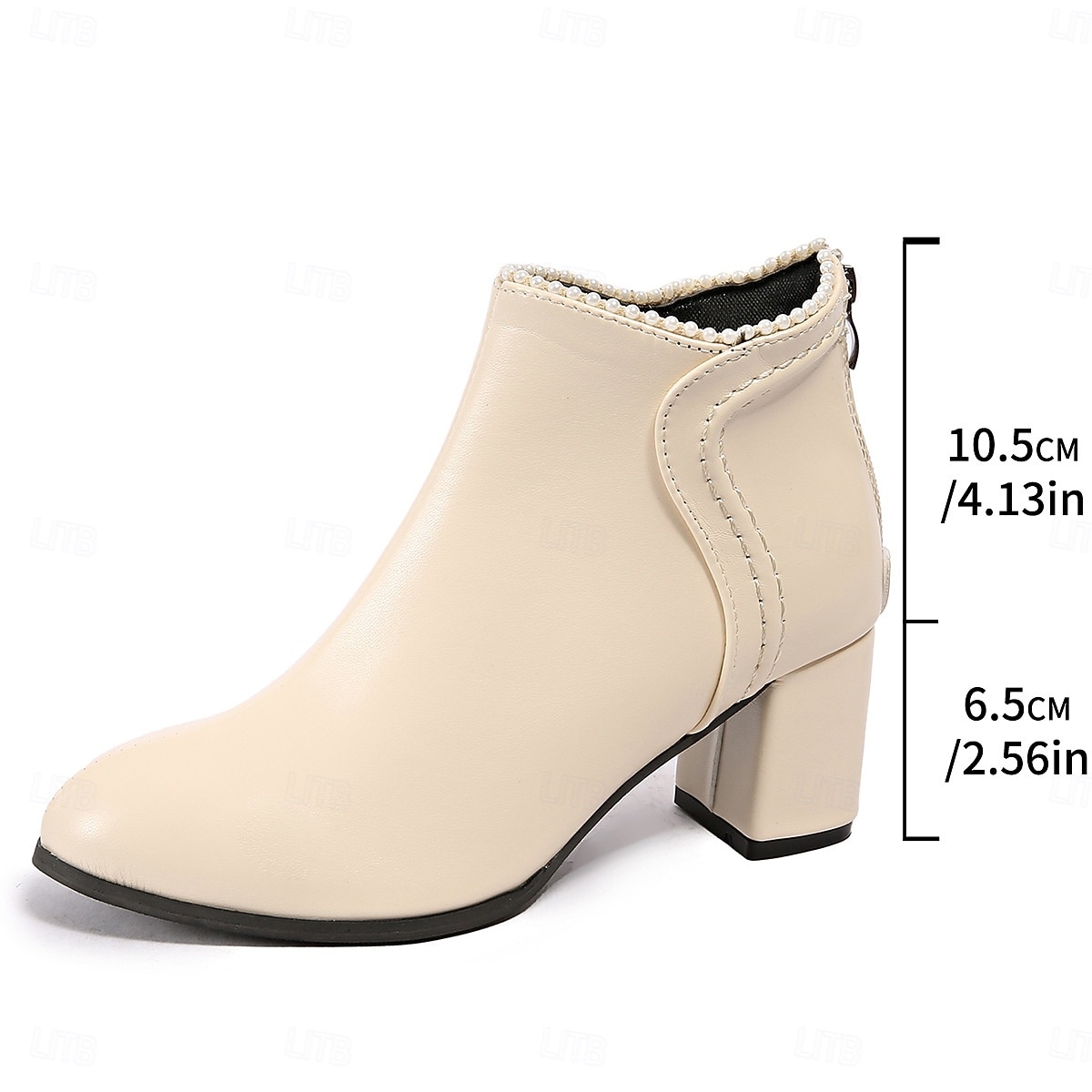 Botas femininas de cano curto com detalhes em pérolas - botinhas curtas de salto bloco e estilo urbano chique para looks casuais e de rua da moda de 2025 por $34.99 –P7