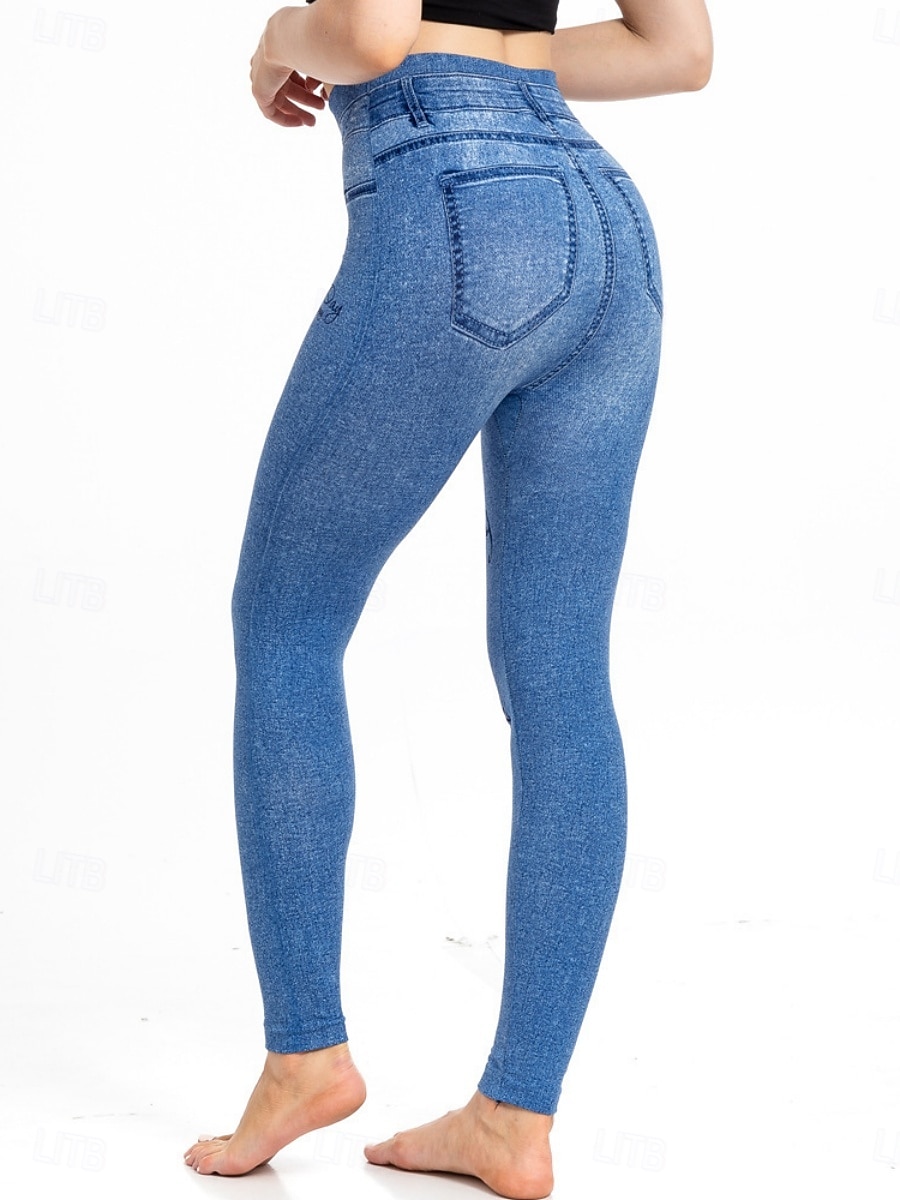 Dames Leggings Verontruste spijkerbroek Vakantie Vintage Casual Volledige lengte Hoge taille Bloemig Vlinder Elastische tailleband Opdrukken Zacht Comfortabel Rekbaar Buiten Straat blauw Luchtblauw 2026 - $24.99 –P5