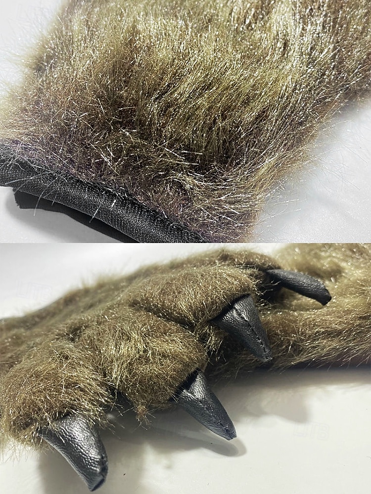 Werwolf-Krallenhandschuhe für Herren – Halloween-Handschuhe aus Kunstpelz und Leder mit spitzen Krallen, perfekt für Halloween-Kostüme und Partys 2025 - $14.99 –P7