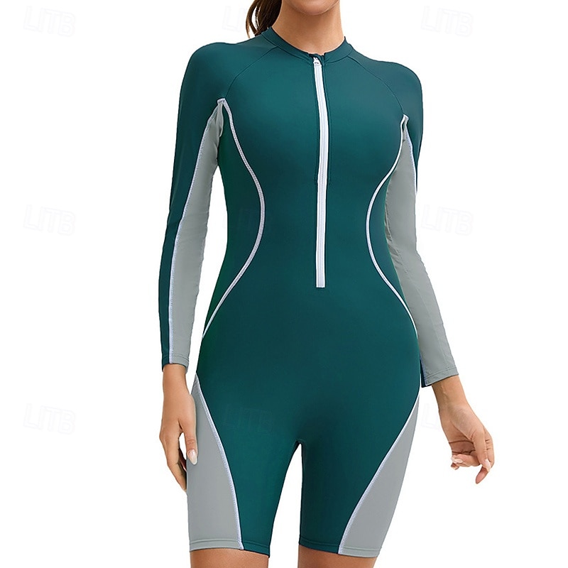 Femmes Maillot de bain Maillot Anti UV Protection Solaire UV UPF50+ manche longue Maillot de Bain Zip Up Natation Surf Patchwork Été Printemps Automne de 2025 ? $27.99 –P14