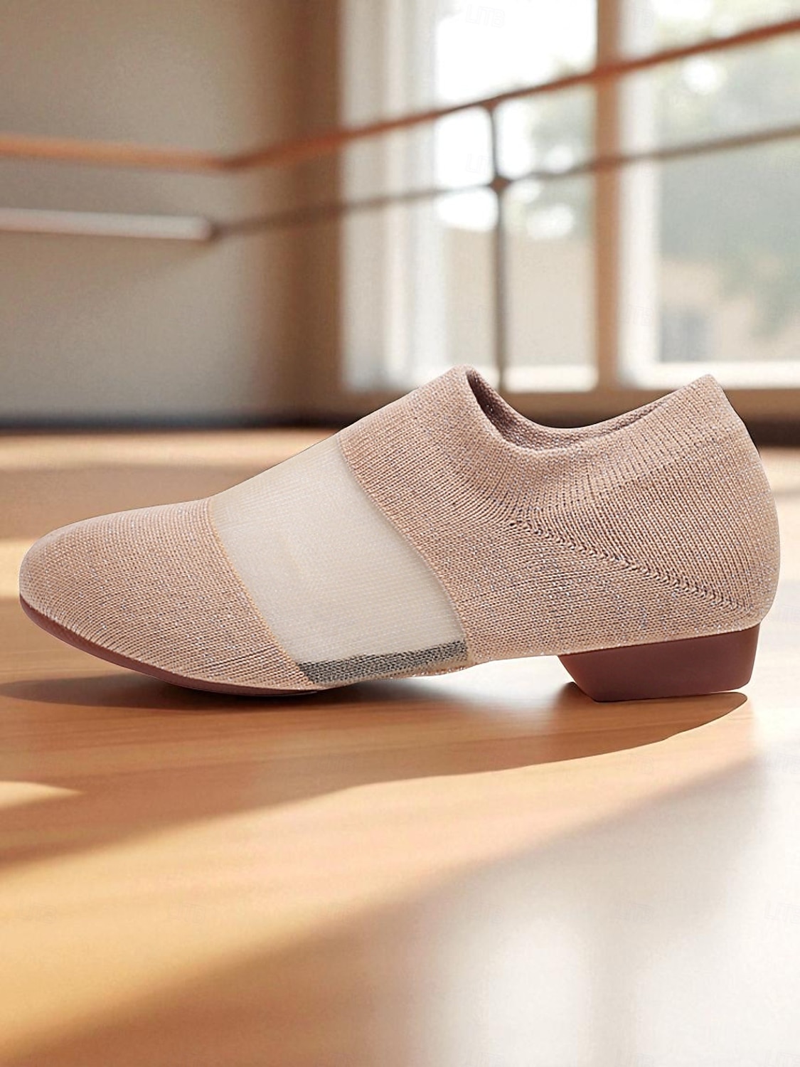 Women's Beige Knit Jazz Shoes with Glitter Detailing - Professional Dance Footwear 2026 - $32.99 –P3