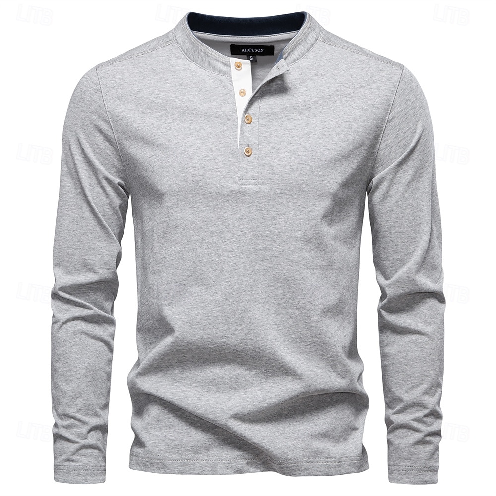 Homme Chemise en coton manche longue Couleur Pleine Frais Quotidien Occasionnel Boutons Henley École Entraînement Extérieur Toutes saisons Gris foncé Blanche Bleu T-shirt Henley de 2025 ? $32.99 –P17
