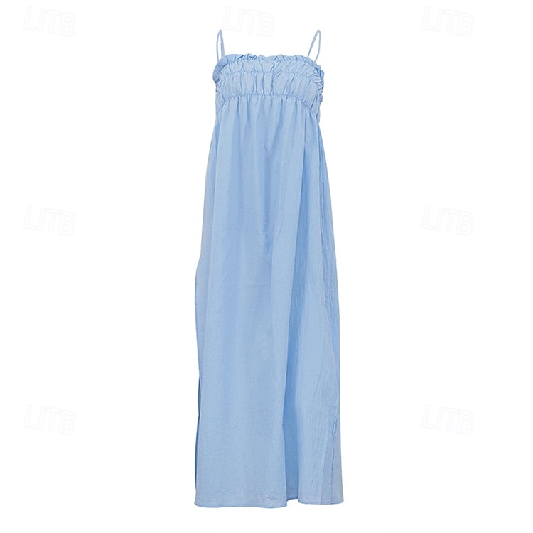 Dámské Maxi šaty Slip Dress prázdniny Na běžné nošení Cikánský Jdeme ven Plážové Pevná barva Bez rukávů Špagetová ramínka Vodní modrá Léto Jaro Podzim 2025 - $28.99 –P7