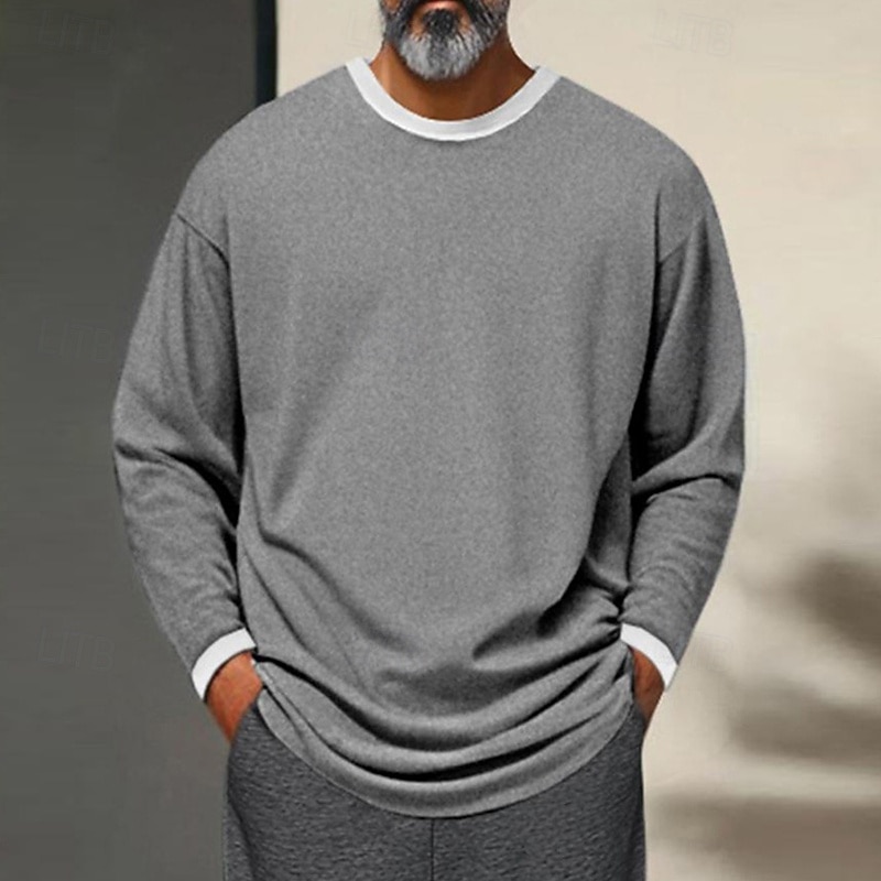 Per uomo Maglietta Camicia a Maniche Lunghe Manica Lunga Girocollo Primavera Autunno Semplice Moda Designer Essenziale Splice Vacanza Streetwear Uscire Nero Grigio Maglietta Top per Uomo del 2025 a $18.49 –P8