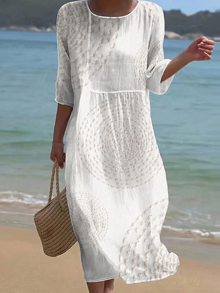 Rochie Maxi pentru Femei Kaftan cu Mâneci 3/4 Guler Rotund Rochie Casual Rochie A Line Rochie Boho Croi Normal Grafic Abstract Alb Albastru Verde Khaki Primăvară Toamnă 2025 - $41.99 –P1