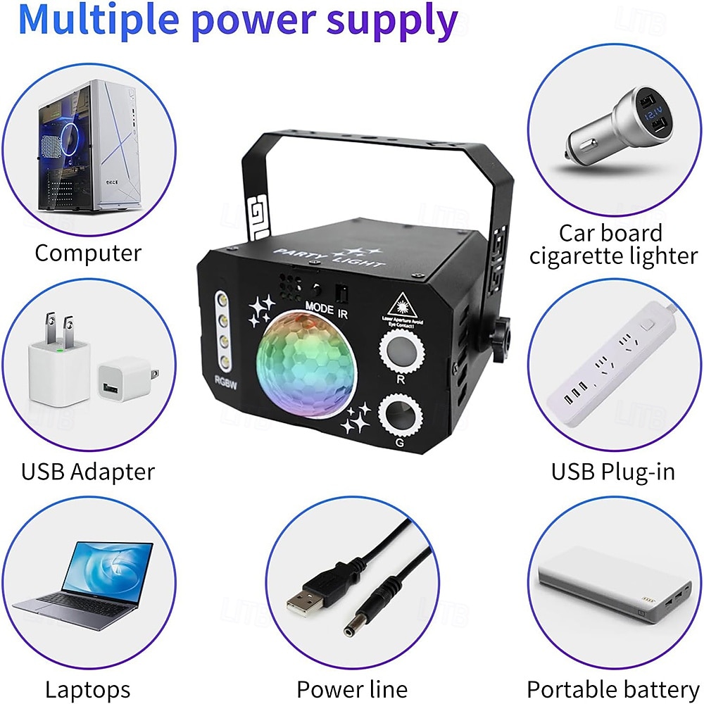 3 в 1 USB звуковой свет для вечеринок, диско-шар, светодиоды RGBW, 4 линзы, DJ-стробоскоп, сценическое освещение с пультом дистанционного управления для вечеринок, танцев, караоке, KTV, шоу, клуба 2025 - $76.99 –P5