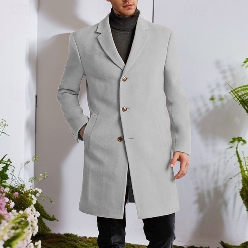 Herren Mantel Trenchcoat Langer Trenchcoat Urlaub Täglich Herbst Winter Polyester Winddicht Warm Oberbekleidung Bekleidung Mode Klassisch Einfach Tasche Revers Einreihig 2025 - $44.99 –P1