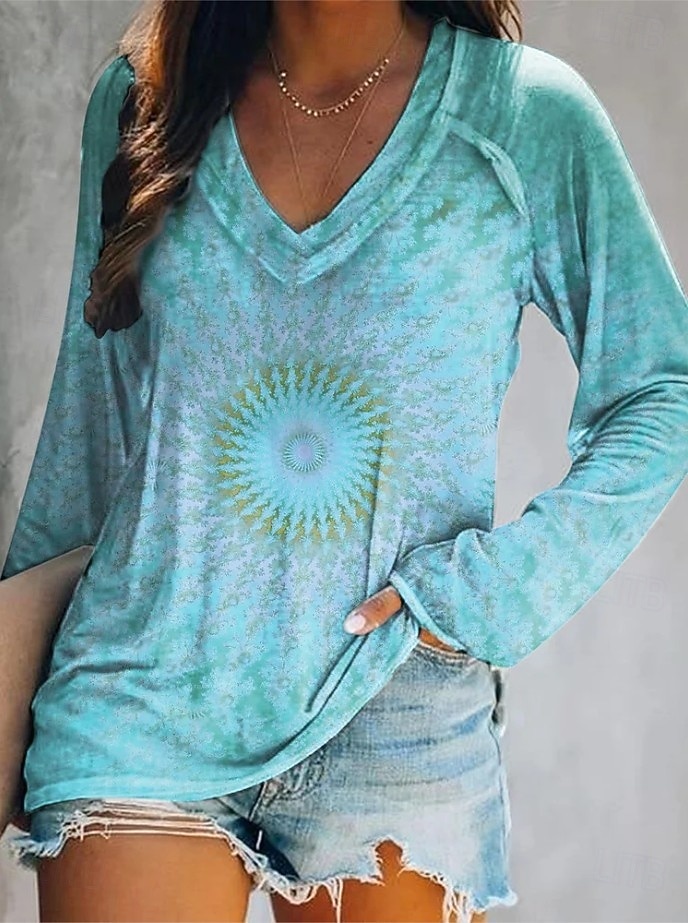 Femmes T-shirt Fleuri Graphique Plantes Élégant Bohème ancien manche longue Col en V Hauts Réguliers Quotidien Sortir Week-end Imprimé Jaune Rose Claire Bleu Violet Vert Printemps Automne de 2025 ? $22.99 –P2