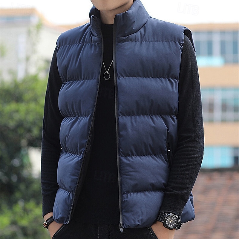 Herren Steppweste Weste Gilet Urlaub Täglich Date Mode Lässig Winter Tasche Polyester Warm Bequem Einfarbig Reisverschluss Stehkragen Normale Passform Schwarz Rote Blau Grau Weste 2025 - $19.49 –P16