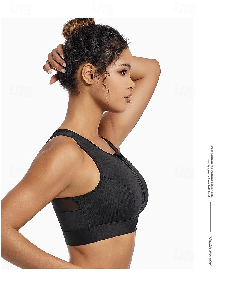 Mulheres Sutiã Esportivo Top de ioga Tops de treino Decote redondo Liberdade Ultra Stretch Respirável Zíper Frontal Sem Manga Esportes Côr Sólida Blusas Para Treino de Ginástica Caminhada Corrida de 2026 por $10.49 –P9