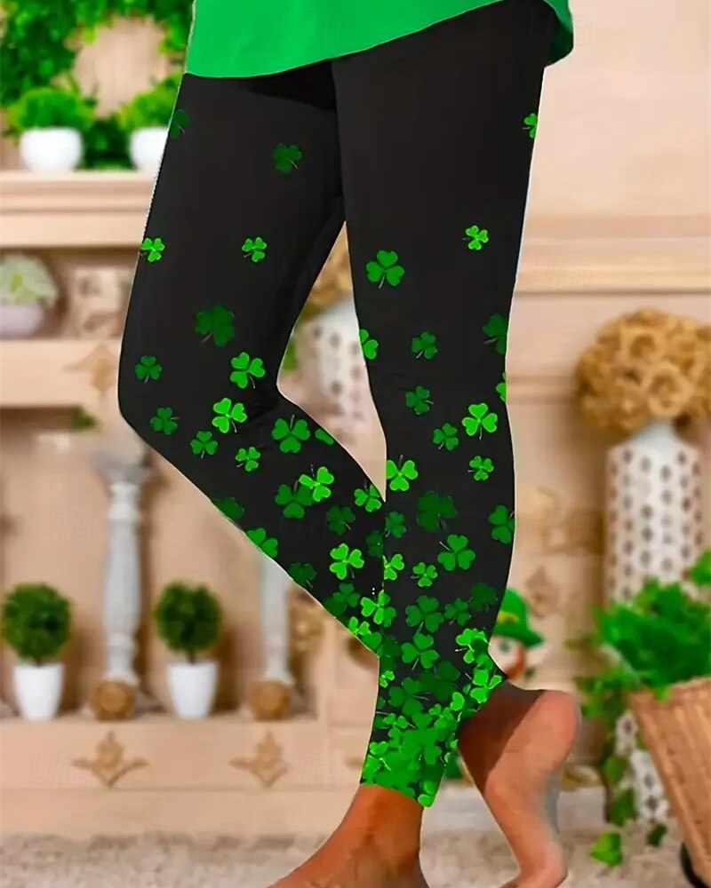 Mulheres Calças Leggings Leggings aconchegantes Roupa de rua Casual Comprimento total Cintura Alta Clover Cintura elástica Imprimir Respirabilidade Confortável Com Stretch Férias Rua Roupa Diária de 2026 por $19.99 –P1