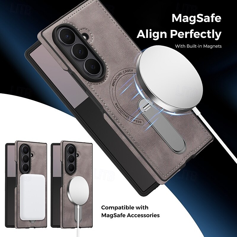 телефон Кейс для Назначение SSamsung Galaxy Z-образный сгиб 7 Z-сгиб 6 Z Fold 5 Z Fold 4 Кейс на заднюю панель Поддержка беспроводной зарядки Откидная подножка Защита от удара Ретро ТПУ Кожа PU 2025 - $17.99 –P2
