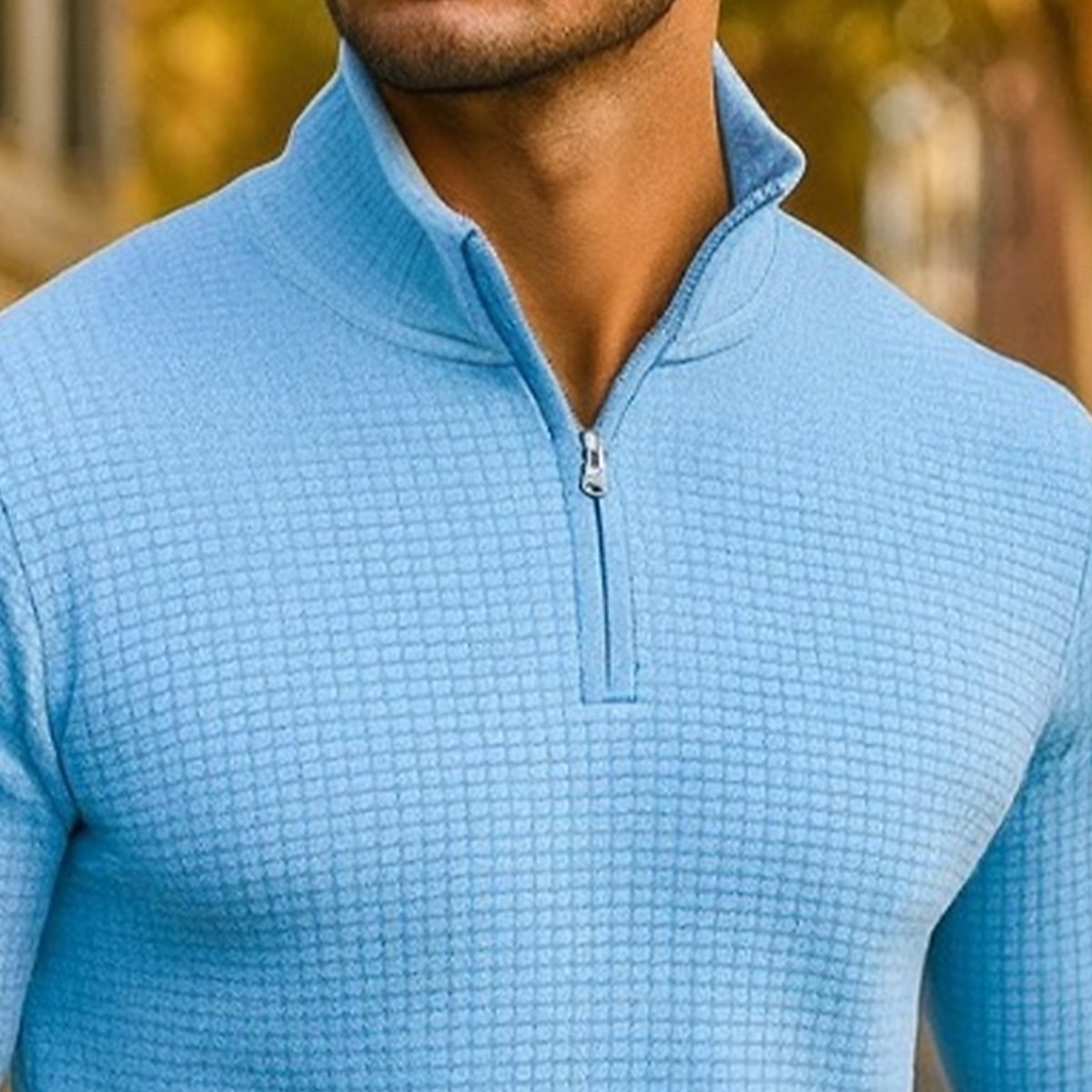 Herr Våffelpikétröjor Quarter Zip Polo Utomhus Casual Fjärdedels blixtlås Långärmad Mode Modern Ensfärgat Stickat Vår Höst Vår & Höst Vit Blå Orange Våffelpikétröjor 2025 - $27.99 –P3