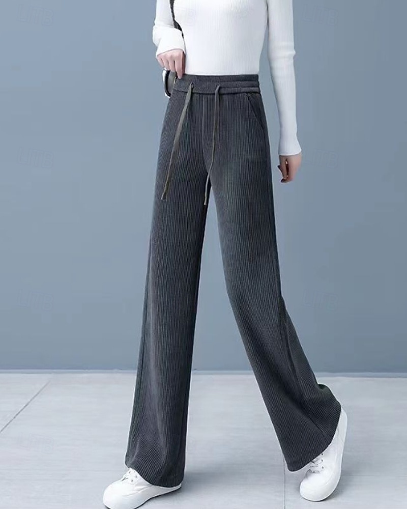 Naisten Vakosamettihousut Housut Suora Katutyyli Vapaa-aika Täyspitkä Luonnollinen Tavallinen Joustava kiristysnauhan suunnittelu Mukava Katu Pyhäpäivä Viikonloppu Tumma harmaa Musta Khaki Syksy 2025 - $20.99 –P7