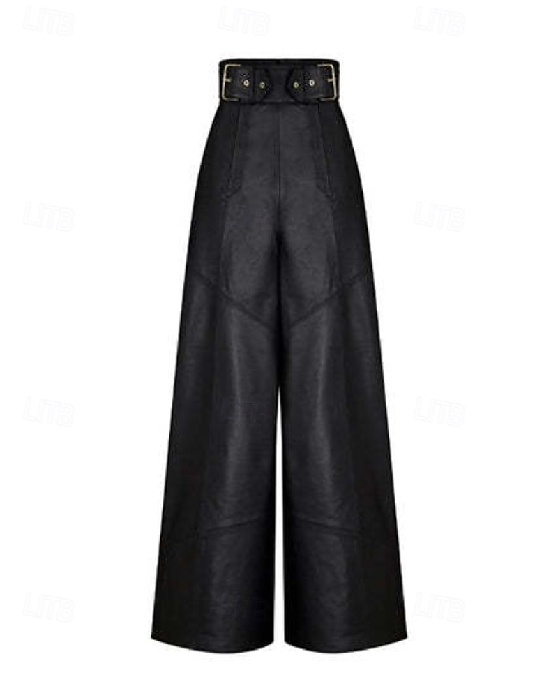 Per donna Gamba larga Pantaloni di pelle Streetwear Casual Lunghezza intera Naturale Semplice Tasca Elastico in vita Confortevole All'aperto Vacanza Ferie Nero Verde militare Autunno Vestibilit del 2025 a $32.99 –P4