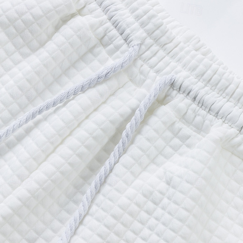 Voor heren Wafel Shirt T-shirt past 2 stuks outfits T-shirt en korte broek Korte mouw Strakke ronde hals Zomer Effen Modieus Casual Jacquard 2-stuks Vakantie Alledaagse kleding Uitgaan Zwart Wit Khaki 2025 - $36.99 –P12