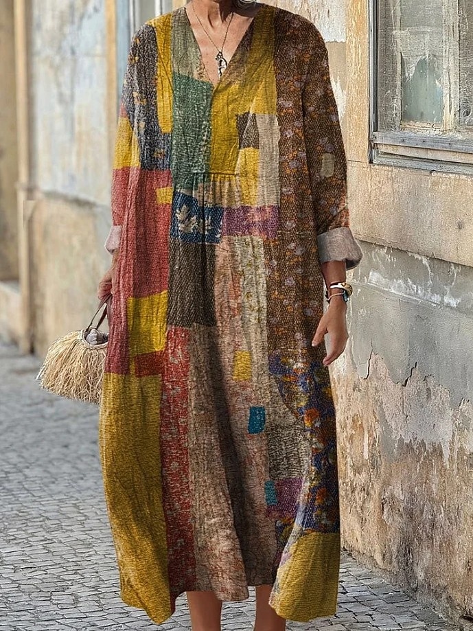 Femmes Robe Midi Robe d'Été Robe trapèze Vacances Occasionnel Boho Soirée Fête Plage Coupe Ample Fleuri Graphique Géométrique manche longue Col en V Rouge Foncé Rose Claire Bleu Violet Été Printemps de 2025 ? $15.49 –P6