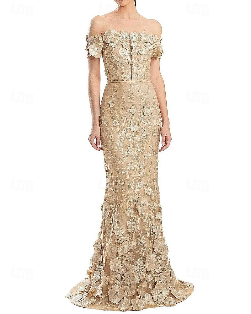 mit Blumen bestickte Spitzenapplikationen Meerjungfrau/Trompete Abendkleid elegantes Kleid formelle Hochzeit bodenlang ärmellos schulterfrei 2025 2025 - $165.99 –P6