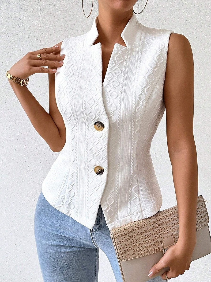 Γυναικεία Veste Άνετο Αναπνέει Κουμπιά Μοντέρνα Καθημερινά Σκέτο ΕΞΩΤΕΡΙΚΟΥ ΧΩΡΟΥ Causal Καθημερινά Μονόπετο Κανονικό Όρθιος Γιακάς Κανονικό Αμάνικο Εξωτερικά ενδύματα Μαύρο Λευκό Καλοκαίρι Άνοιξη 2026 - $23.99 –P1