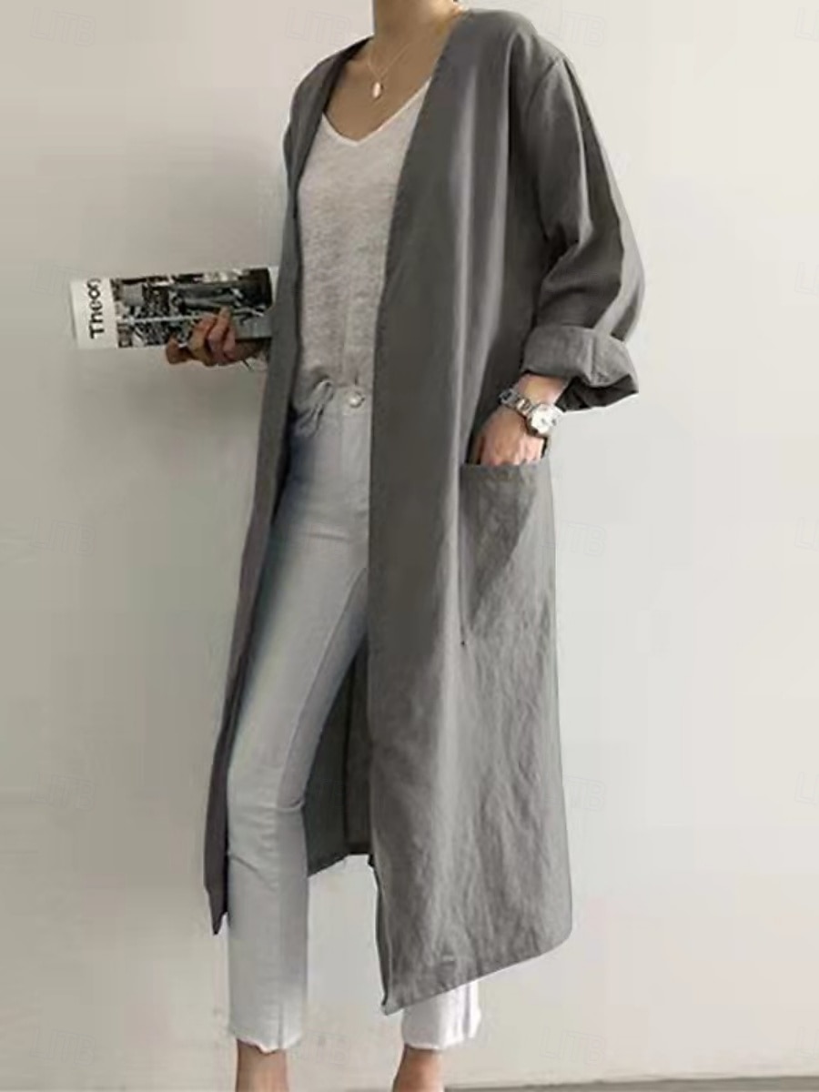 Γυναικεία Casual Jacket Άνετο Αναπνέει Τσέπη Καθημερινό Σκέτο Διακοπές Δρόμος Καθημερινά Ρούχα Εξόδου Ανοικτό Μπροστά Μακρύ Χωρίς Γιακά Κανονικό Μακρυμάνικο Εξωτερικά ενδύματα Θαλασσί Σομόν Γκρίζο 2025 - $27.99 –P2