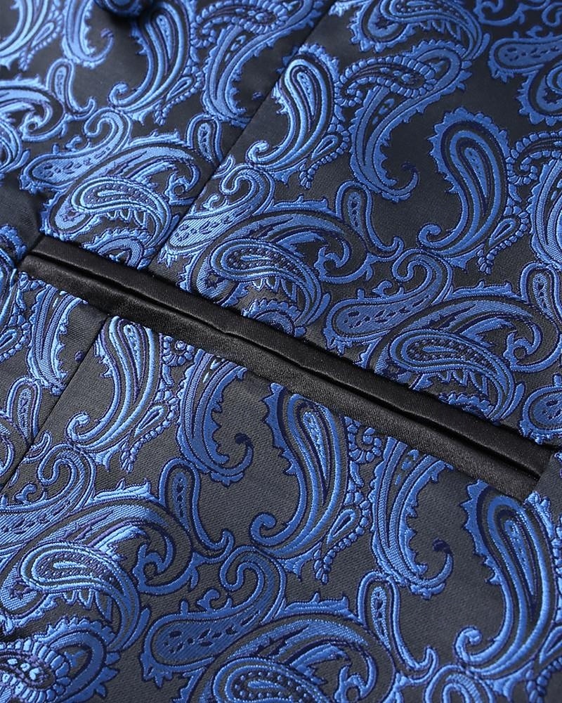 2026年 男性用 ベスト チョッキ ジレ バケーション パーティー ビジネス ファッション カジュアル 春 秋 ポケット ボタン ポリエステル 快適 ペーズリー シングルブレスト 一つボタン ピークドラペル レギュラー ロイヤルブルー ベスト  コレクション – $37.99 –P6