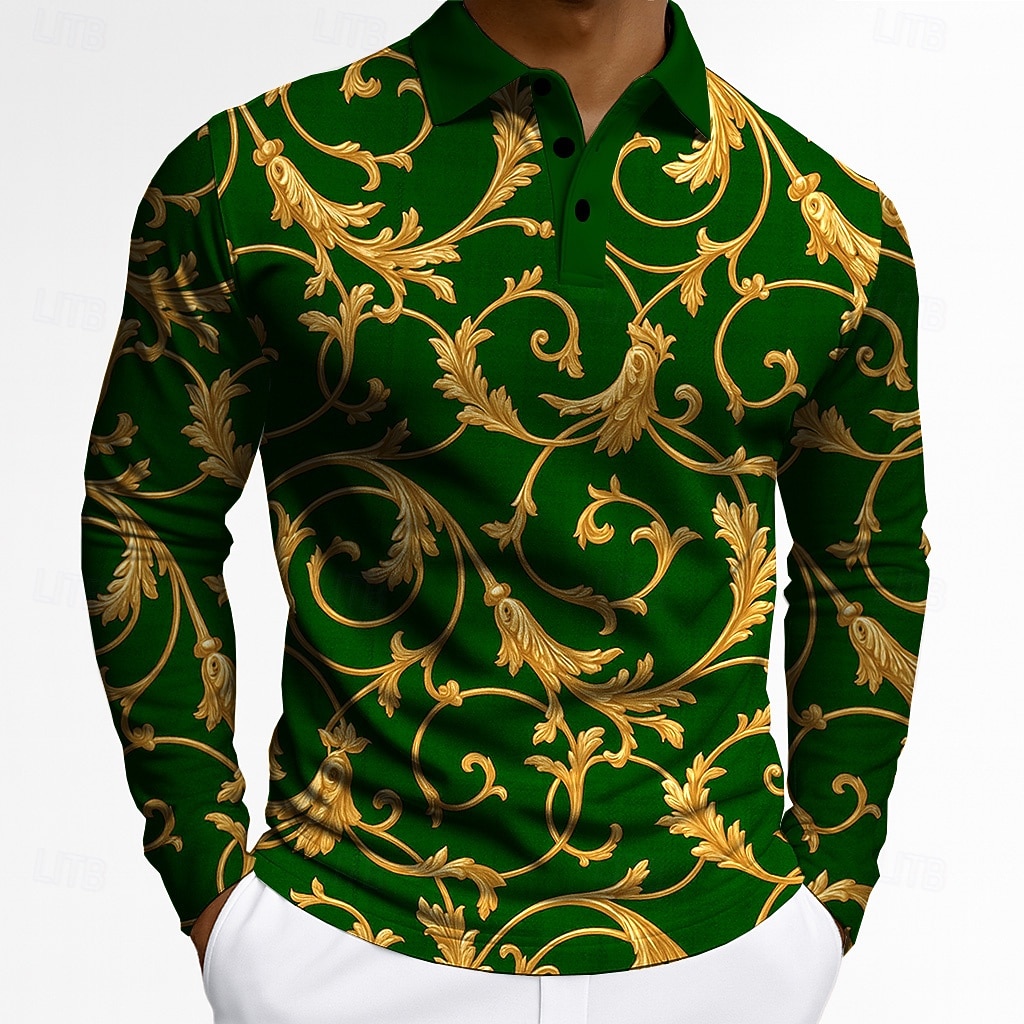 Men's Floral Polo Long Sleeve Polo Shirts Lapel Vintage Casual Athleisure Daily Wear 3D Print Buttons Spring Fall Winter Red 2026 - $22.99 –P2
