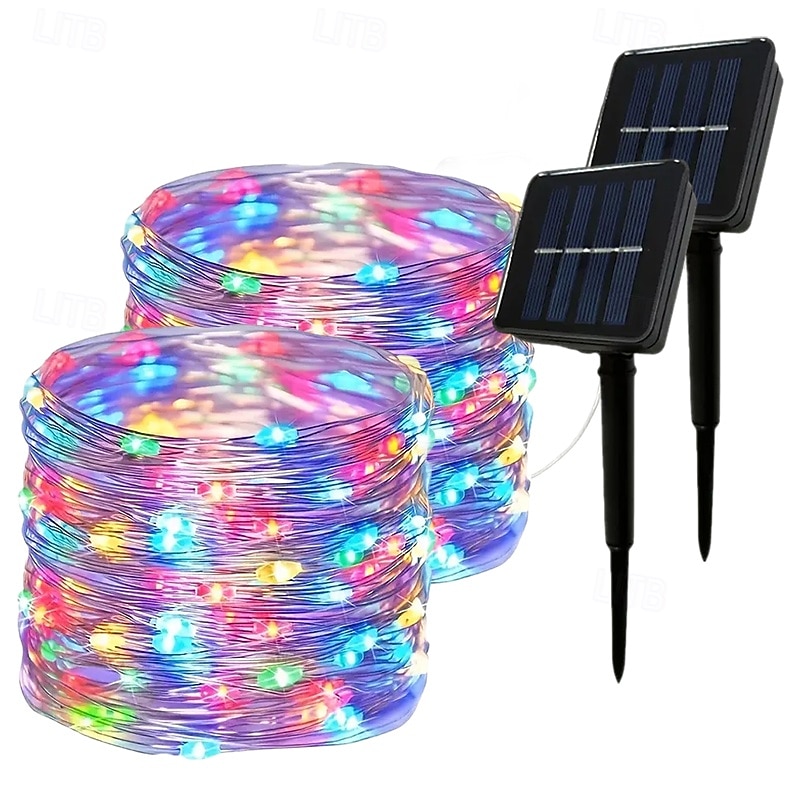 2 ks 10M/33FT 100 LED Korálky Venkovní IP44 Voděodolné Solární Fairy Světelný Řetěz Halloween Svatební Valentýna Dvůr Trávník Zahrada Festivalová Atmosféra Dekorace Měděný Drát Světlo 2026 - $14.49 –P18