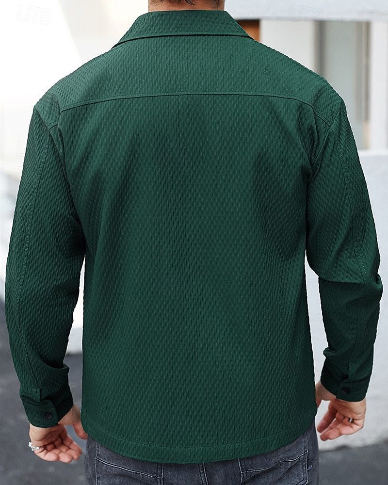 Herren Leichte Jacke Freizeitjacke Urlaub Täglich Atmungsaktiv Jacquard Tasche Frühling Herbst Einfach Mode Klassisch Revers Regulär Dunkelgrün Braun Jacken 2026 - $33.99 –P7