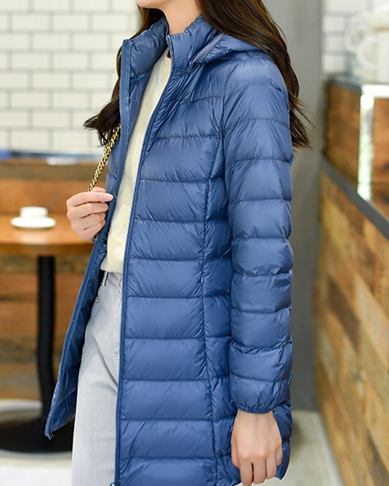 Femmes Doudoune Manteau Chaud Confortable Fermeture éclair Avec Poches Mode Uni Fête Décontracté Quotidien Week-end Fermeture éclair Long À capuche Coupe régulière manche longue Vêtements d'extérieur de 2025 ? $42.99 –P14