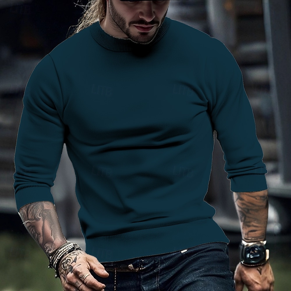 Voor heren Trui Gebreide trui Geribd breien Normale tops Gebreid Effen Hoge nek Modieus Basic Vakantie Alledaagse kleding Kleding Herfst Winter Rood Marineblauw S M L 2026 - $26.99 –P2