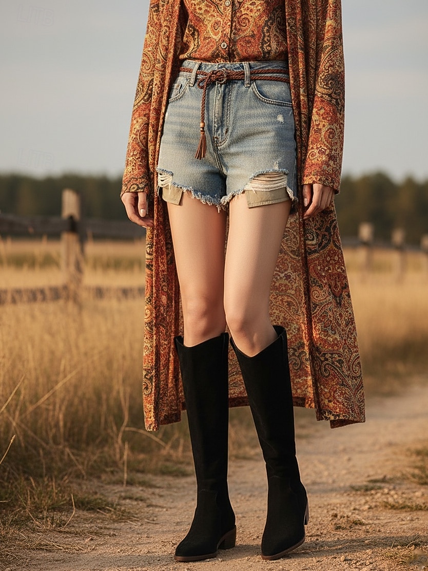 Bottes hautes en daim pour femmes, design ample à mollet large, chaussures de style bohème urbain décontracté pour femmes, chaussures de mode streetwear confortables au quotidien de 2025 ? $42.99 –P7