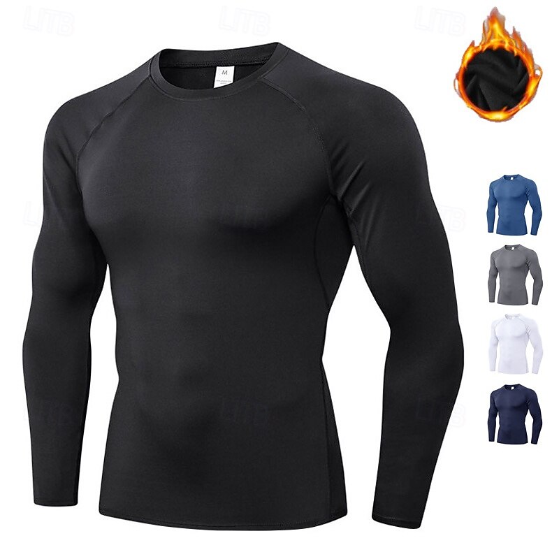 Herr Kompressionströja Fleece-underställ Träningstoppar Långärmad Överdelar Fritids- Snabb tork Varm Gym Basket Träning Sportkläder Sportkläder Solid färg Svart Vit Blå 2025 - $15.19 –P1
